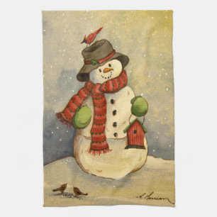 4905 Snowman & Birdhouse Christmas Tea Towel