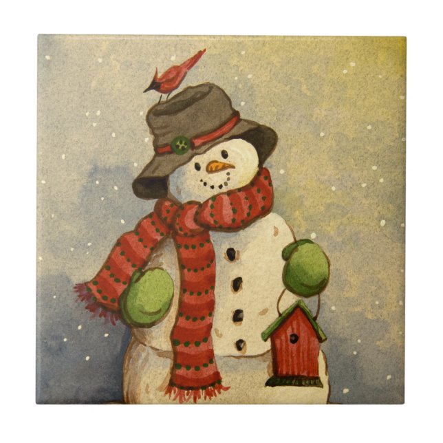 4905 Snowman & Birdhouse Christmas Tile (Front)