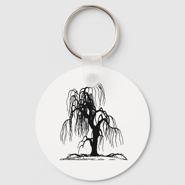 4920 SCARY WEEPING WILLOW TREE BLACK SILHOUETTE GR KEY RING (Front)