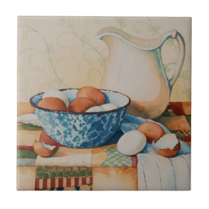 4925 Eggs in Enamelware Bowl with Pitcher Tile