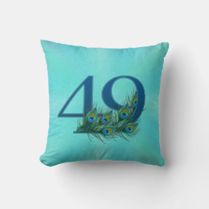 49 Peacock Feather Birthday Anniversary Elegant Cushion