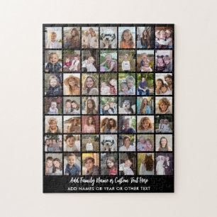 49 Photo Collage Grid with Text - black Jigsaw Puzzle