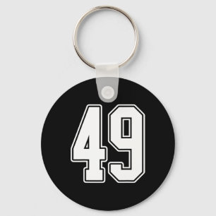 #49 White Outline Number 49 Sports Fan Jersey Styl Key Ring