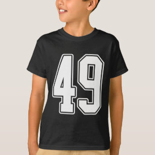 #49 White Outline Number 49 Sports Fan Jersey Styl T-Shirt
