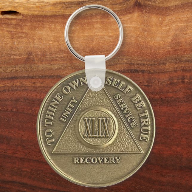 49 Year CUSTOM NAME Sober Medallion Key Ring (Front)