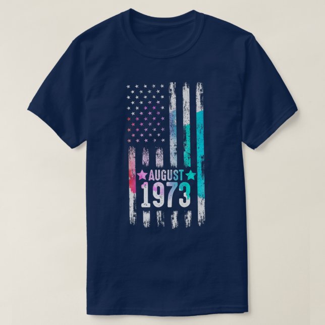 49 Year Old, 1973 American Flag 49th Birthday  T-Shirt (Design Front)