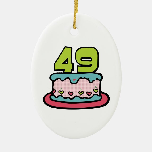 49 Year Old Birthday Cake Ceramic Tree Decoration (Front)