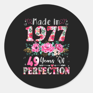 49 Year Old Made In 1977 Floral 49th Birthday Wome Classic Round Sticker