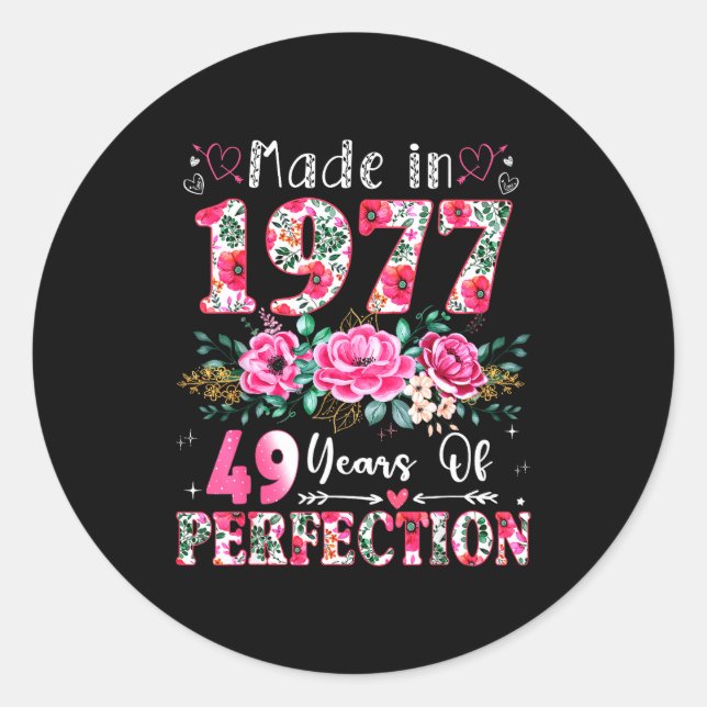 49 Year Old Made In 1977 Floral 49th Birthday Wome Classic Round Sticker (Front)