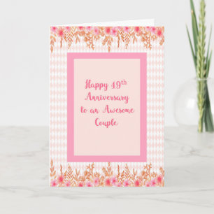 49th Anniversary Card in Pink with Floral Borders