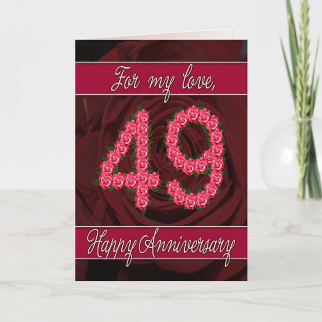 49th anniversary card with roses and leaves (Front)