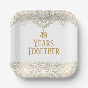 49th Anniversary Gold Lace On White Paper Plate