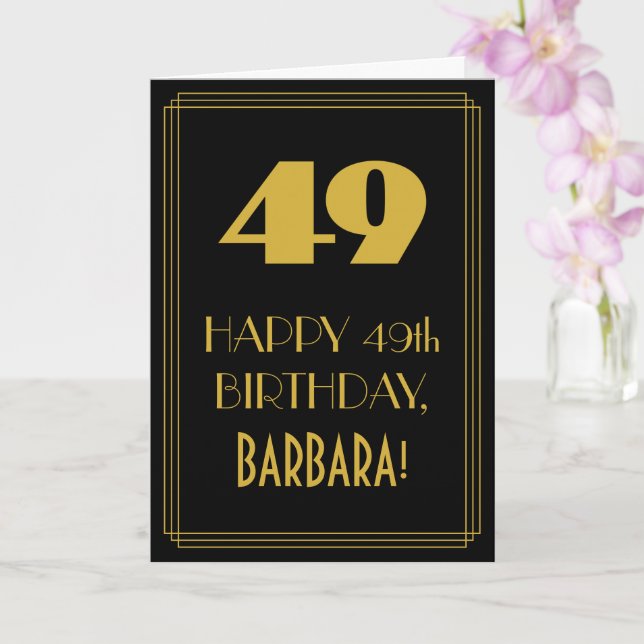 49th Birthday ~ Art Deco Inspired Look "49" & Name Card (Orchid)