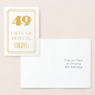 49th Birthday: Art Deco Inspired Look "49" & Name Foil Card