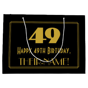 49th Birthday — Art Deco Inspired Look "49" & Name Large Gift Bag