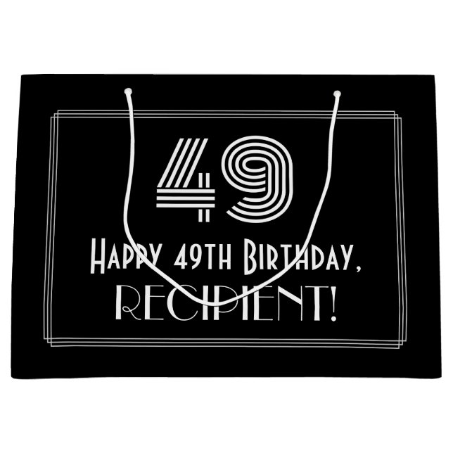 49th Birthday — Art Deco Inspired Look "49" & Name Large Gift Bag (Front)