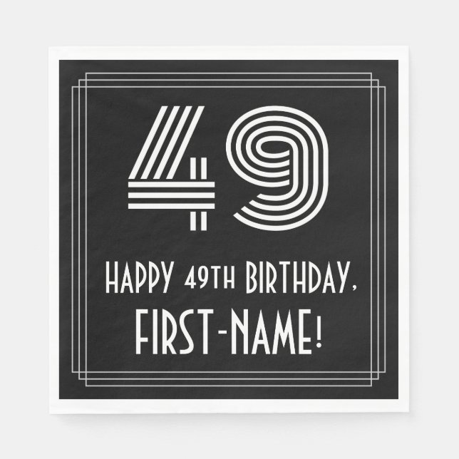 49th Birthday: Art Deco Inspired Look "49" + Name Napkin (Front)