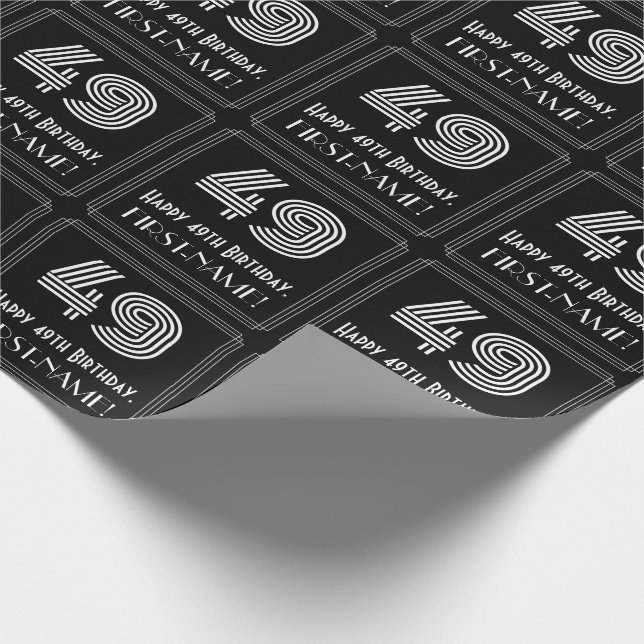 49th Birthday: Art Deco Inspired Look "49" w/ Name Wrapping Paper (Corner)