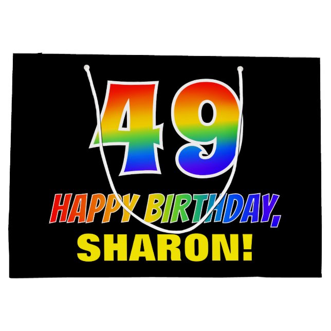 49th Birthday: Bold, Fun, Simple, Rainbow 49 Large Gift Bag (Back)