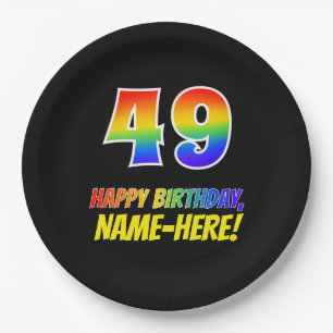 49th Birthday: Bold, Fun, Simple, Rainbow 49 Paper Plate