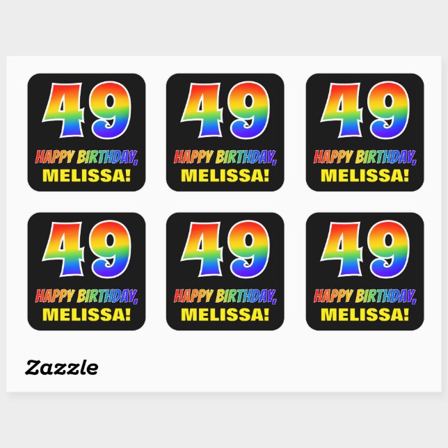 49th Birthday: Bold, Fun, Simple, Rainbow 49 Square Sticker (Sheet)