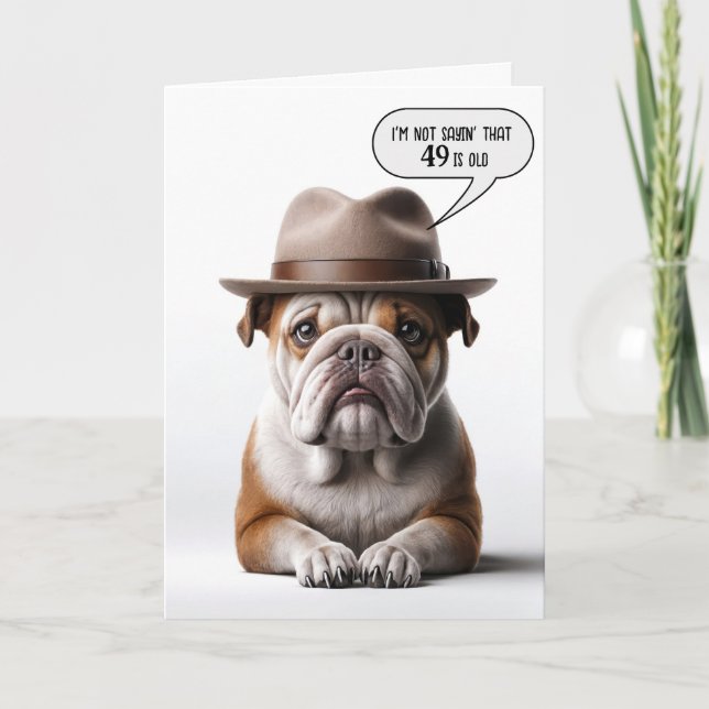 49th Birthday Bulldog With Fedora Card (Front)