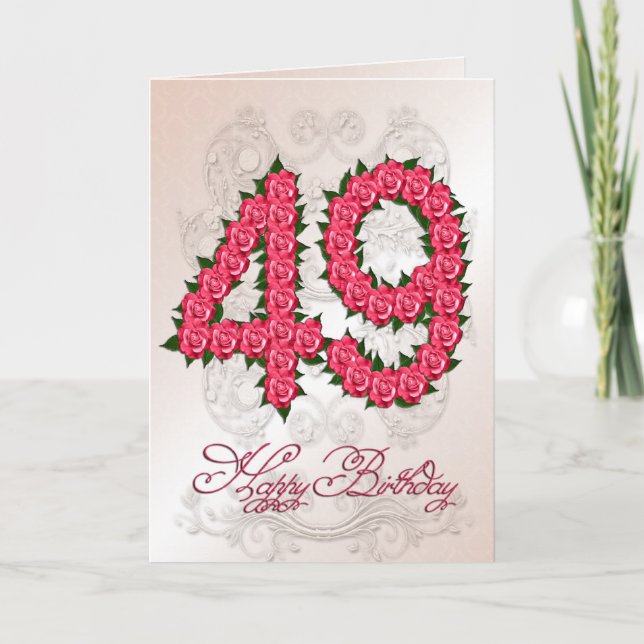 49th birthday card with roses and leaves (Front)