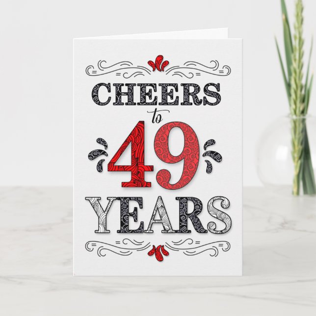 49th Birthday Cheers in Red White Black Pattern Card (Front)