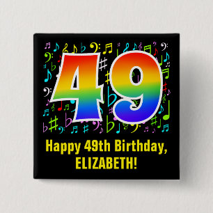 49th Birthday: Colorful Music Symbols, Rainbow 49 15 Cm Square Badge