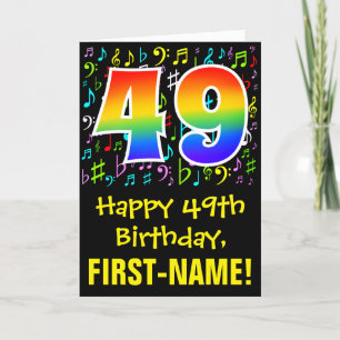 49th Birthday: Colorful Music Symbols + Rainbow 49 Card