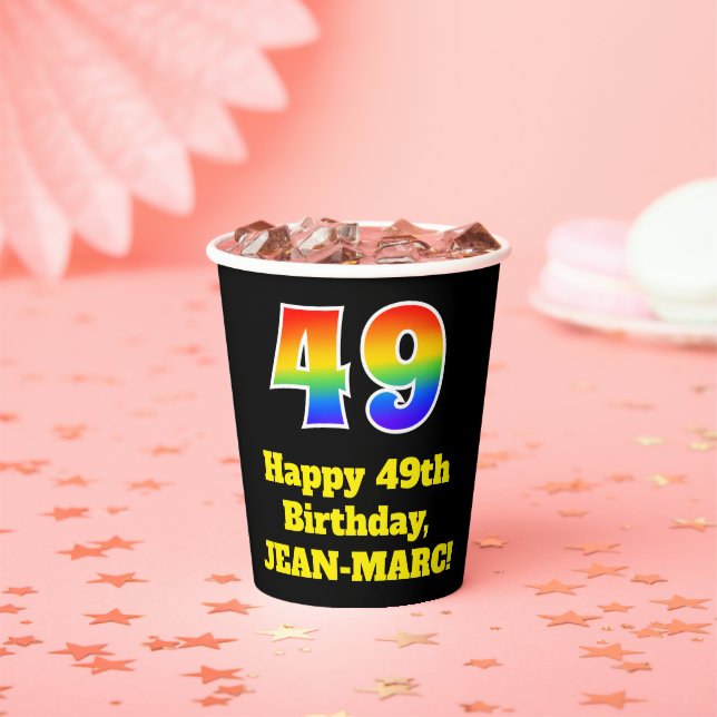 49th Birthday: Colourful, Fun, Exciting, Rainbow 4 Paper Cups (Insitu)