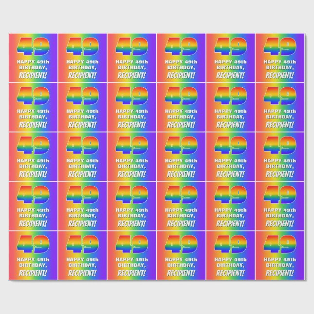 49th Birthday: Colourful, Fun Rainbow Pattern # 49 Wrapping Paper (Flat)