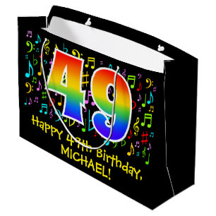 49th Birthday - Colourful Music Symbols, Rainbow 4 Large Gift Bag