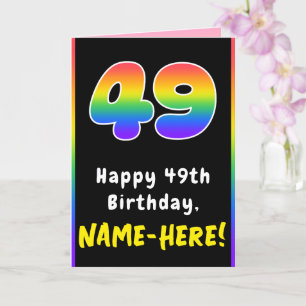 49th Birthday: Colourful Rainbow # 49, Custom Name Card