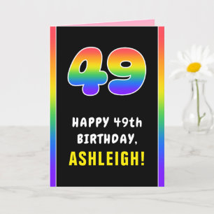 49th Birthday: Colourful Rainbow # 49, Custom Name Card