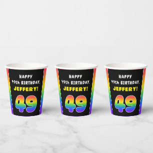 49th Birthday: Colourful Rainbow # 49, Custom Name Paper Cups