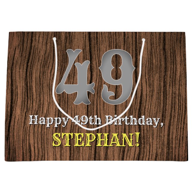 49th Birthday: Country Western Inspired Look, Name Large Gift Bag (Front)