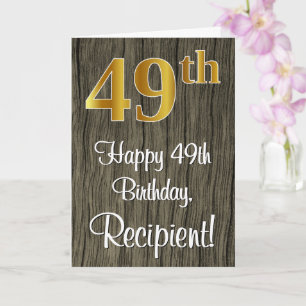 49th Birthday: Elegant Faux Gold Look #, Faux Wood Card