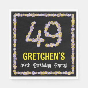 49th Birthday: Floral Flowers Number, Custom Name Napkin