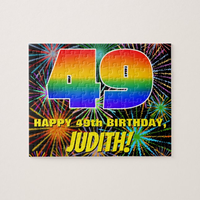 49th Birthday: Fun, Colourful Celebratory Firework Jigsaw Puzzle (Horizontal)