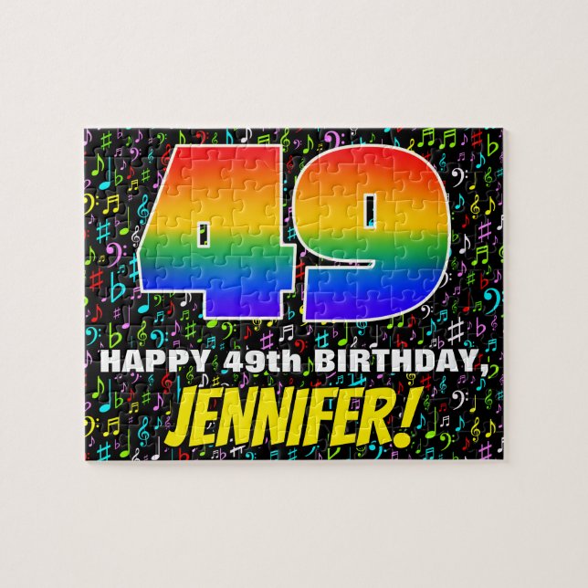 49th Birthday — Fun, Colourful Music Symbols & “49 Jigsaw Puzzle (Horizontal)