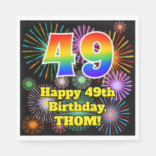 49th Birthday: Fun Fireworks Pattern + Rainbow 49 Napkin