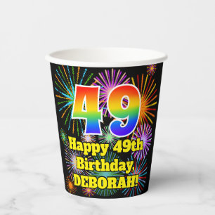 49th Birthday: Fun Fireworks Pattern + Rainbow 49 Paper Cups