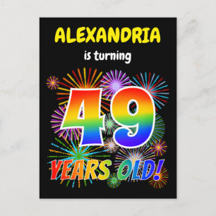 49th Birthday - Fun Fireworks, Rainbow Look "49" Postcard