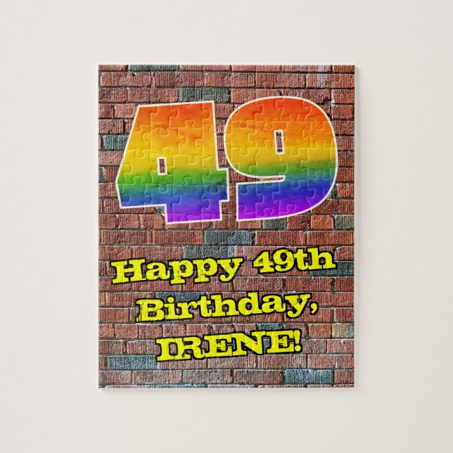 49th Birthday: Fun Graffiti-Inspired Rainbow 49 Jigsaw Puzzle (Vertical)