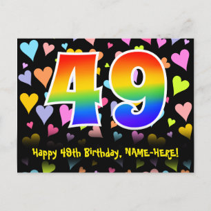 49th Birthday: Fun Hearts Pattern, Rainbow 49 Postcard
