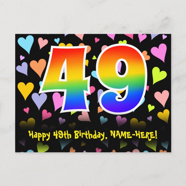 49th Birthday: Fun Hearts Pattern, Rainbow 49 Postcard (Front)