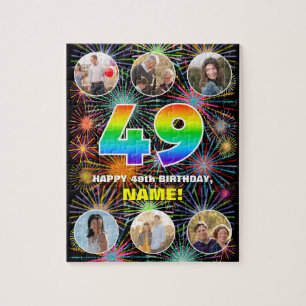 49th Birthday: Fun Rainbow #, Custom Name + Photos Jigsaw Puzzle