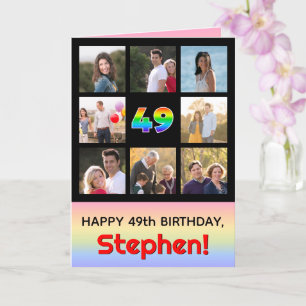 49th Birthday: Fun Rainbow #, Custom Photos + Name Card