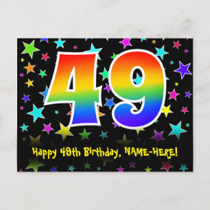 49th Birthday: Fun Stars Pattern, Rainbow 49, Name Postcard